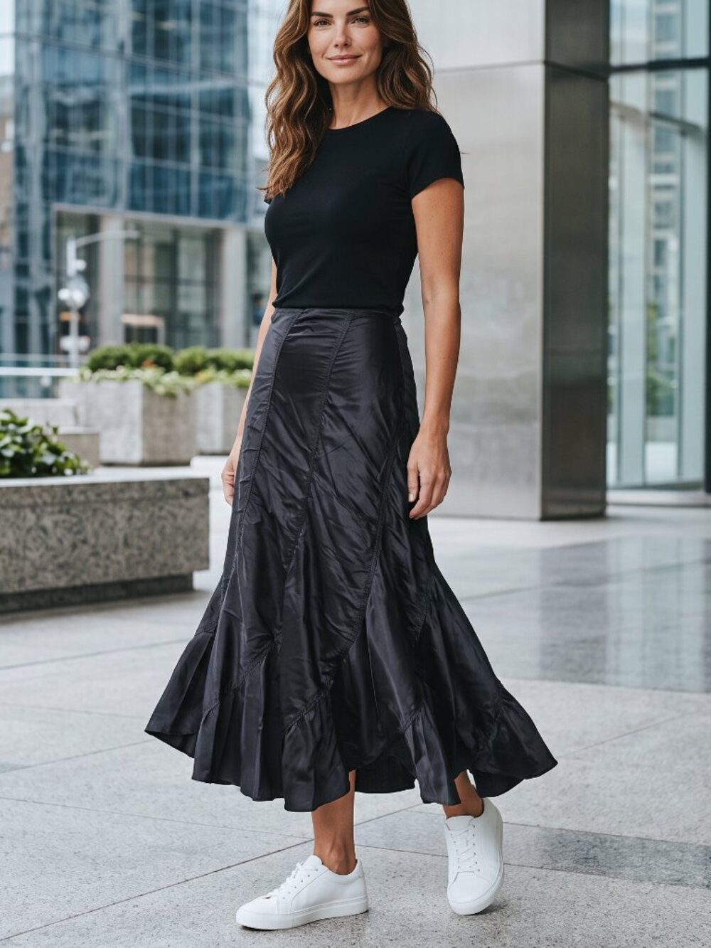 Areli Silk Bias cut Dupioni Maxi Black Skirt 6 $350